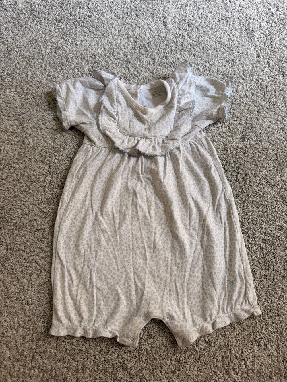 Livly Baby Girl Light Gray Leopard Print Romper with Ruffle Collar